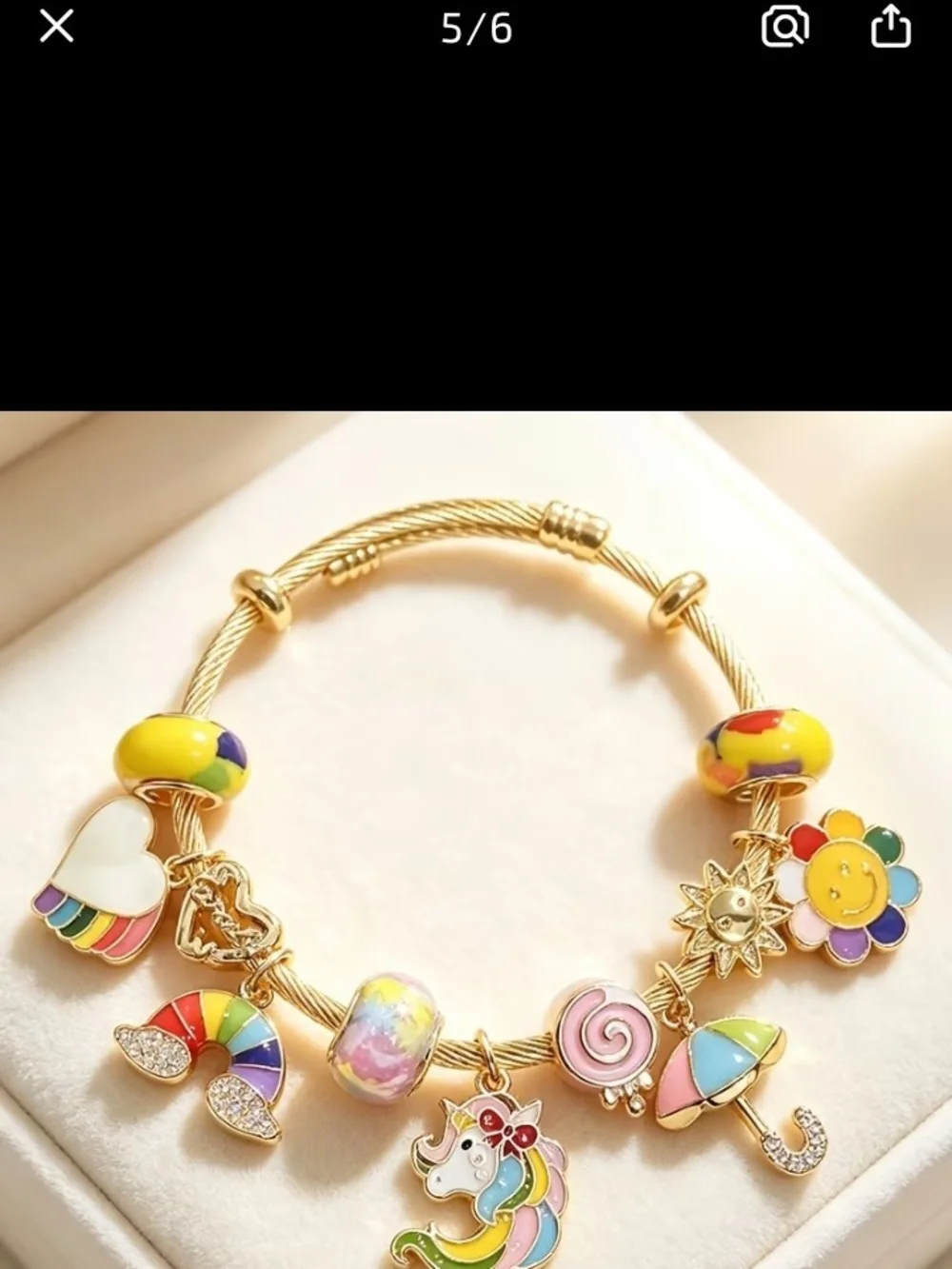 Kids Gold-Tone Rainbow Unicorn Charm Bracelet - Yellow Accents